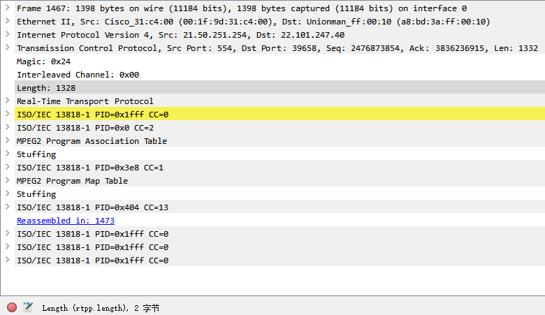 RTP over RTSP 解析之后